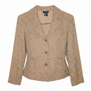 Vintage RQT Petite Tan Paisley Textured Blazer Blouse Boho Hippie Cottagecore PS